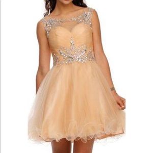 Semi-Formal Dress Light Gold Cap Sleeve- Prom/Hoco